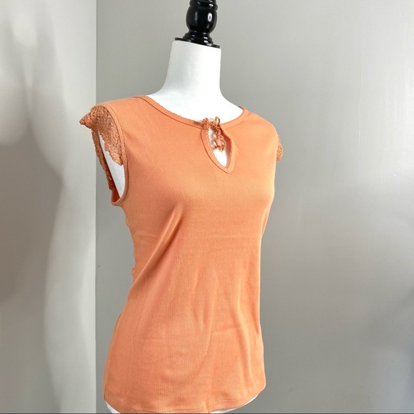 2/$30 VTG Orange Ribbed 100% Cotton Crochet T-Shirt XL - Picture 3 of 8